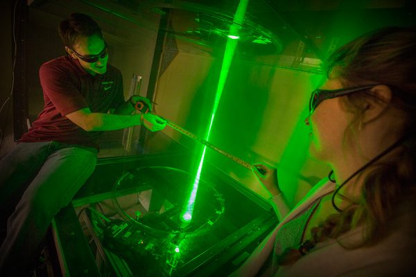 Students take laser measurements in FSU's Florida Center for Advanced Aero-Propulsion.