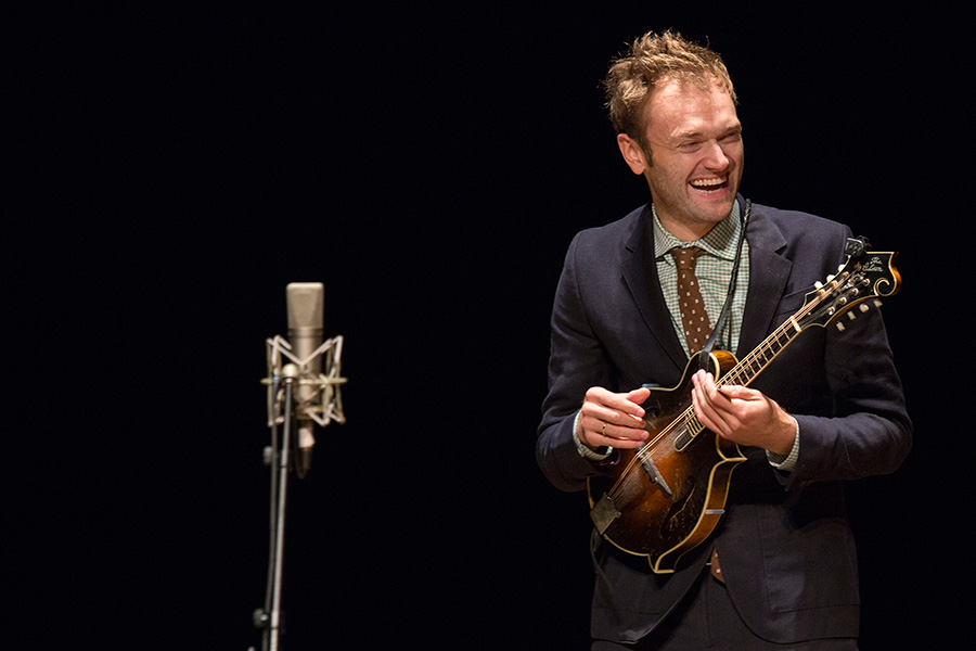Chris Thile performs on mandolin during an Opening Nights Performing Arts presentation.