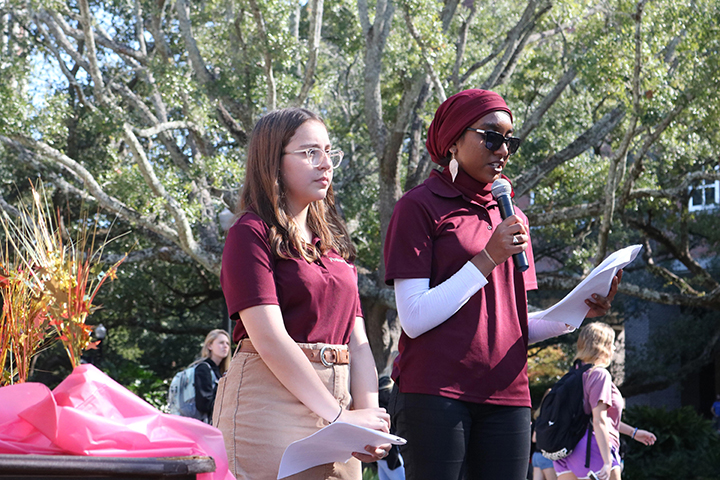 Isa Colli, vice chair of the Power of WE, FSU culinary ambassador Art Smith and Inam Sakinah, founding chair of Power of WE addressed students at the Longest Table event. (Photo: FSU Social Media)