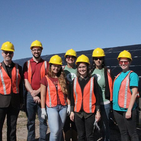 Members of the FSU community went to tour the new City of Tallahassee solar farm. From left: Jim Stephens, Reynold Bartel, Desiree Caceres, Elizabeth Swiman, Jacqueline Bucheck, Jamie Valentine and Christiana Akins) (Photo Credit: City of Tallahassee)