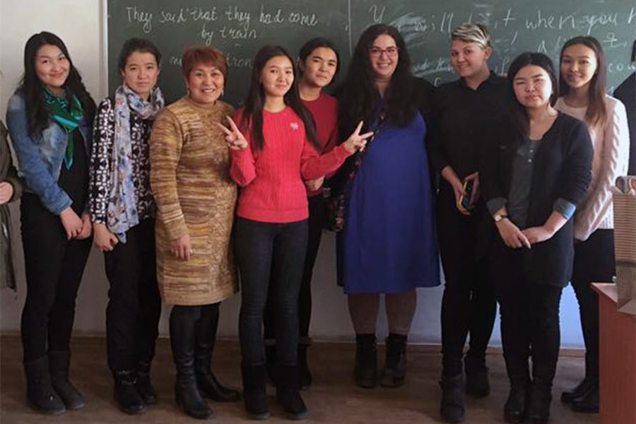 More than 800 FSU alumni have served in the Peace Corps, including Amanda Moses (Center), who is currently serving as an English teacher in the Kyrgyz Republic. (Photo: Peace Corps)