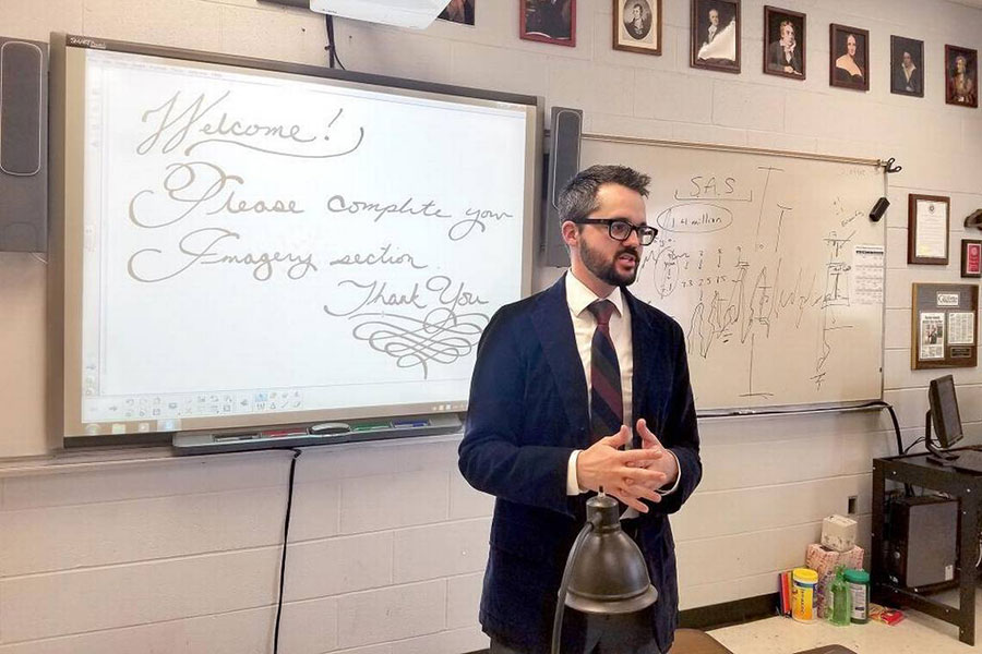 FSU alumnus Bobbie Cavnar, the winner of the NEA Member Benefits Award for Teaching Excellence, in his classroom at South Point H.S. in North Carolina.