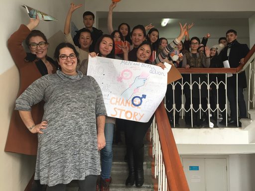 FSU alumna Amanda Moses (Center), with her students in the Kyrgyz Republic. (Photo: Peace Corps)