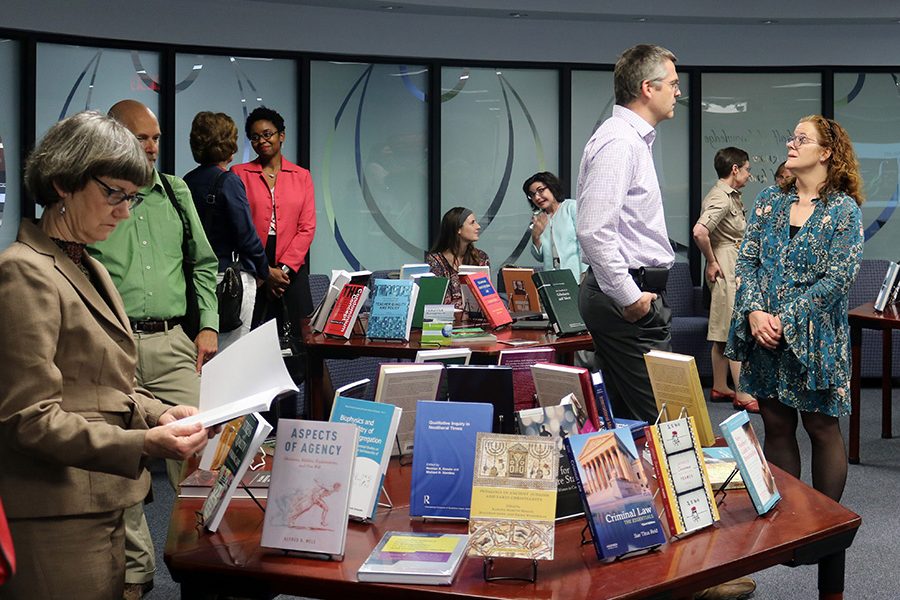 The Robert B. Bradley Reading Room in Strozier Library was filled with faculty, staff and students excited to check out the new faculty literature during the annual event held Feb. 22, with 90 FSU faculty publications were on display: 85 books, 4 CDs and 1 score or musical piece. (Photo: University Communications)