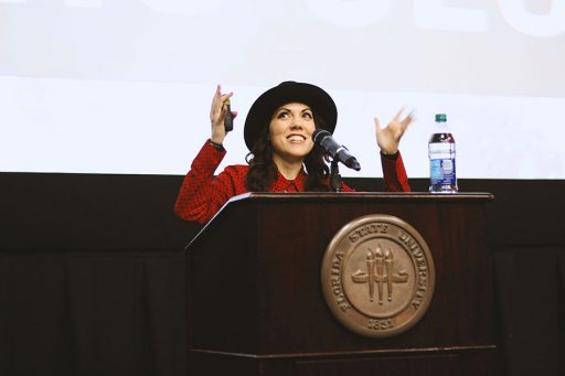 Jenny Lorenzo addresses the Multicultural Leadership Summit in Saturday's keynote address, speaking on what it means to"live in the hyphen" and the importance of telling our own stories. Photo/ Rachel Mulcahy