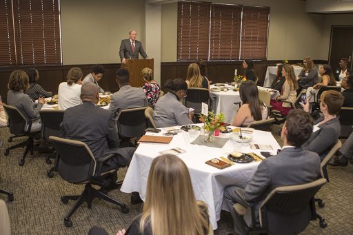 President Thrasher commended students on their commitment to service. (Photo: UC Photography Services)