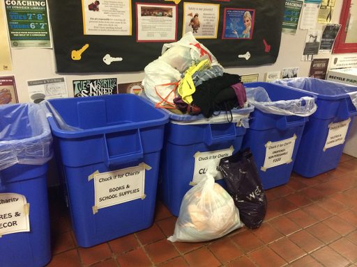 Collection bins are left in the residence halls for students to donate before they are collected by volunteers. (Photo: FSU Sustainable Campus)