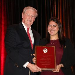President’s Undergraduate Humanitarian of the Year Award winner Natalie Correa with President John Thrasher. (Photo: Division of Student Affairs)