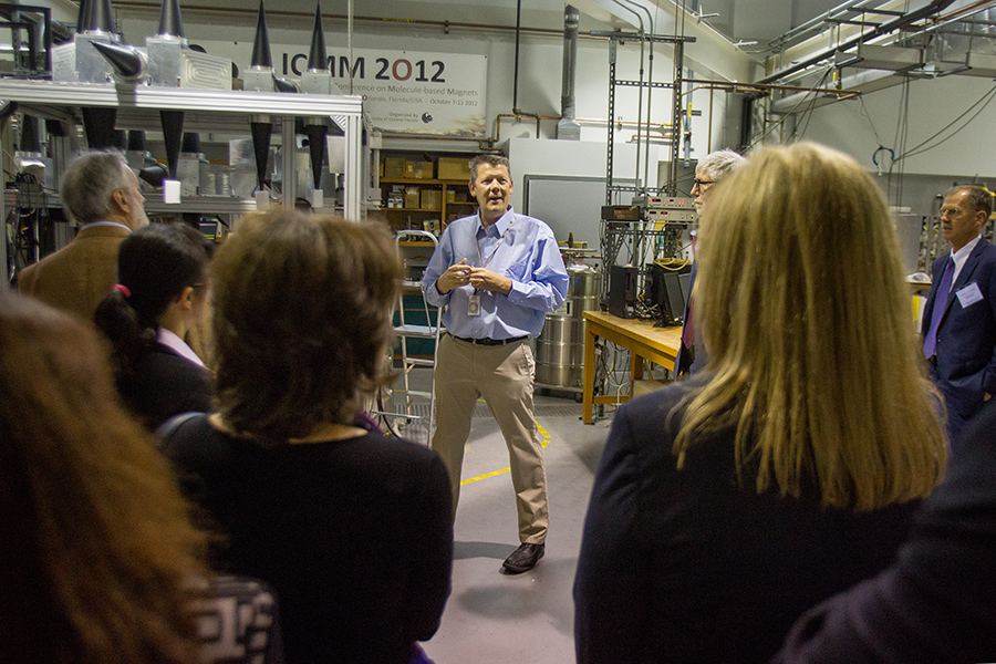 Stephen Hill, professor of physics, the electron magnetic resonance program at the MagLab during the 11th Meeting of the Group of Senior Officials for Global Infrastructures. (FSU Photography Services)