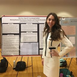 Sabrina Abboud presenting her research project as part of her DIS with Na’ama Nagar at this year’s Undergraduate Research Symposium. (Photo: Sabrina Abboud)