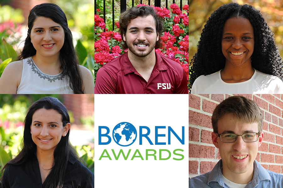 FSU's 2018 Boren Award winners: (Top row, from left) Mane Grigoryan, Chris Hickey, Trissanne Keen; (Bottom row, from left) Stephenie Reid, Christopher Orr.