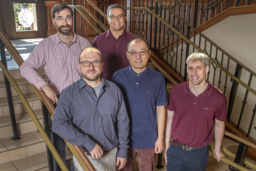 Florida State University's NSF Career Award winners, 2018. (From left) Back row: Daniel Hallinan and Mainak Mookherjee. Front row: Justin Kennemur, Chen Huang and Ken Hanson.