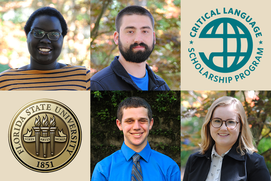 FSU's 2018 Critical Language Scholarship winners. Top row (from left): Akice Agwa, William Crawford. Bottom row (from left): Matthew Hebron, Tatum Shannon.