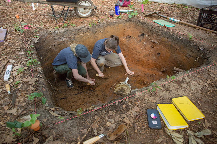 FSU Associate Professor of Anthropology Tanya Peres conducted an archaeology field school at Mission San Luis where students investigated an area that was the site of both an old Spanish structure and possibly one built by the Apalachee.