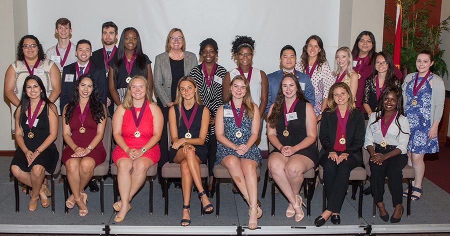 Provost Sally McRorie with the Summer 2018 inductees to the Garnet and Gold Scholar Society at at ceremony July 25, 2018. (FSU Photography Services)