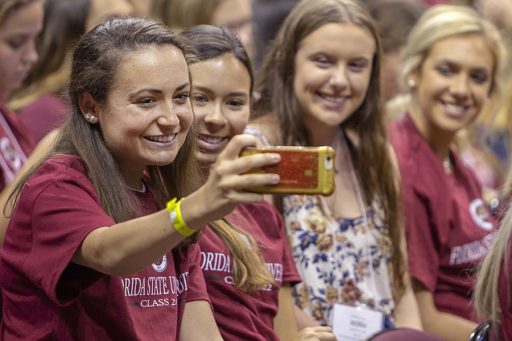 Students enjoy FSU New Student Convocation Sunday, Aug. 26, 2018. (FSU Photography Services)