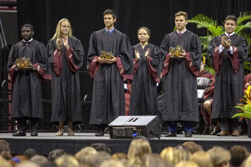 Students participate in the torch ceremony during FSU New Student Convocation Sunday, Aug. 26, 2018. (FSU Photography Services)