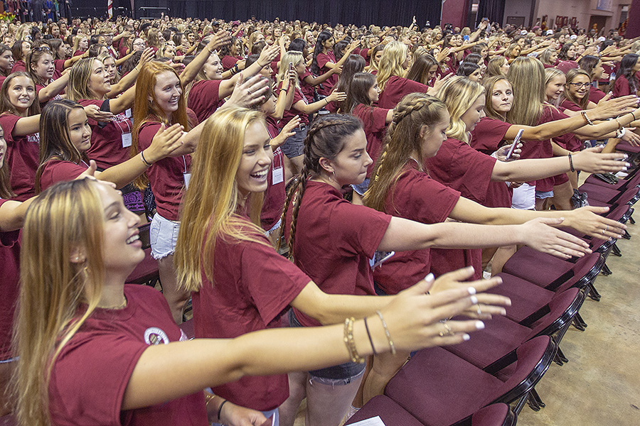 Thousands of students do the War Chant at FSU New Student Convocation Sunday, Aug. 26, 2018. (FSU Photography Services)
