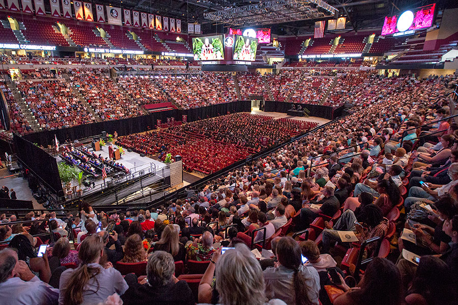 Thousands attended FSU's 2018 summer commencement ceremonies at the Donald L. Tucker Civic Center. The 2019 spring commencement ceremonies will take place May 3, 4. (FSU Photography Services)