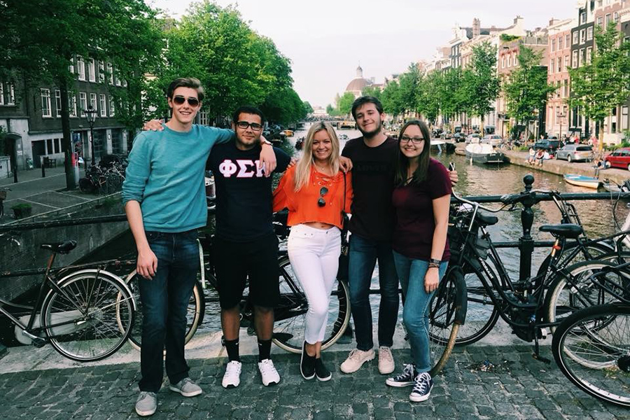 Binkley (center) with some friends on a weekend trip to Amsterdam, Netherlands. 