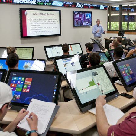 In 2013, the College of Business introduced a dedicated trading room that is used by the SIF’s student managers.