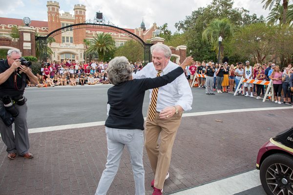 President John Thrasher walks in the Florida State University Homecoming Parade Friday, Oct. 19, 2018. (FSU Photography Services)