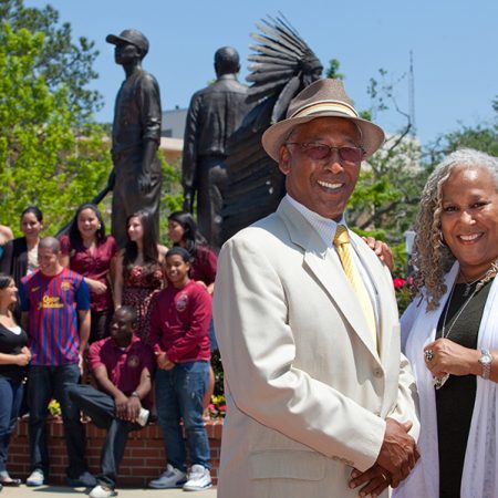 Doby and Fred Flowers at Florida State University's Integration Statue.