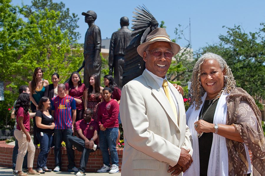 Doby and Fred Flowers at Florida State University's Integration Statue.