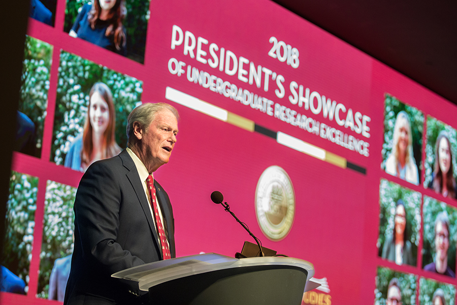 President Thrasher speaks at the 2018 President's Showcase of Undergraduate Research Monday, Oct. 1, 2018. (FSU Photography Services)