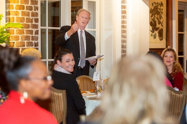 President John Thrasher speaks to the Transformation Through Teaching award winners during a reception and dinner at the President's House Nov. 29, 2018. (FSU Photography Services)