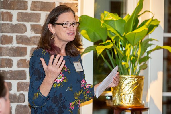 Laura Osteen speaks to the Transformation Through Teaching award winners during a reception and dinner at the President's House Nov. 29, 2018. (FSU Photography Services)