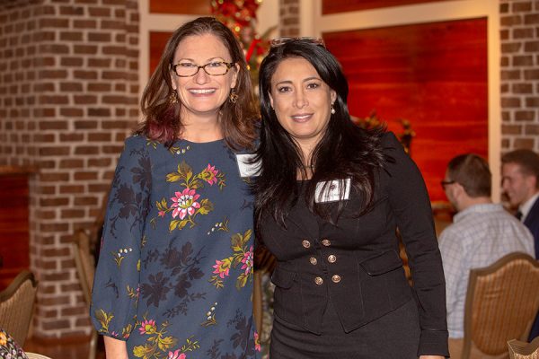Laura Osteen, director of the Center for Leadership and Social Change, with Sindy Chapa, associate professor of communication, at the Transformation Through Teaching awards dinner Nov. 29, 2018. (FSU Photography Services)