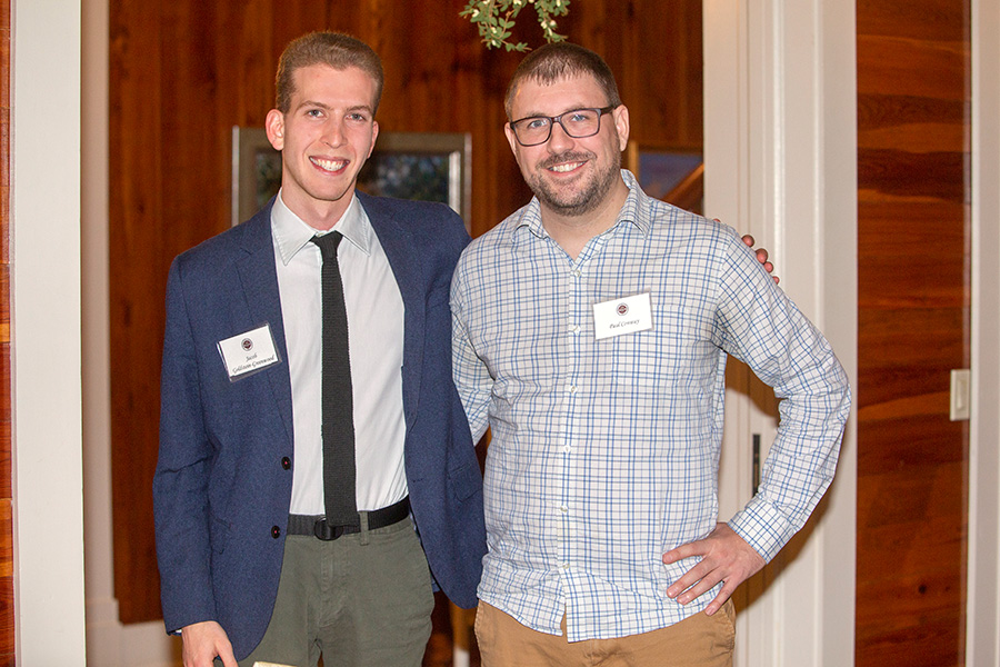 Senior Jacob Goldstein-Greenwood and Paul Conway, assistant professor of psychology, at the Transformation Through Teaching awards dinner Nov. 29, 2018. (FSU Photography Services)