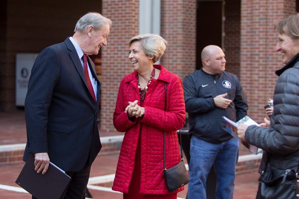 President John Thrasher and Mary B. Coburn at a ceremony dedicating the Health and Wellness Center in her honor Friday, Nov. 16, 2018. (FSU Photography Services)