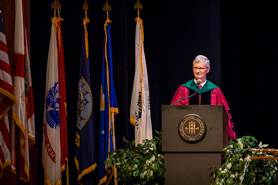 Dean Fogarty presides over College of Medicine commencement.