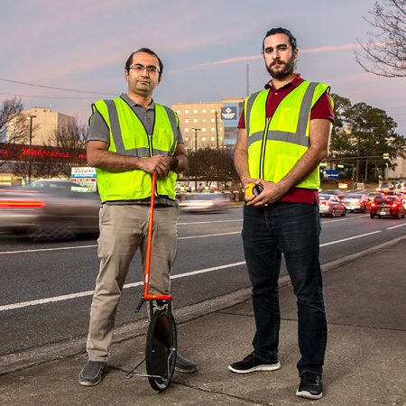 Assistant Professor of Civil Engineering Eren Ozguven and graduate student Mehmet Baran Ulak analyzed the location of automobile crashes to see when older drivers were most at risk. (Photo: Mark Wallheiser)