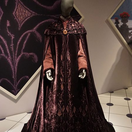 Padmé Amidala's veranda sunset gown from Star Wars: Episode III – Revenge of the Sith on display at the Star Wars and the Power of Costume traveling exhibit at the Detroit Institute of Arts in Detroit, Michigan. (Wikipedia)