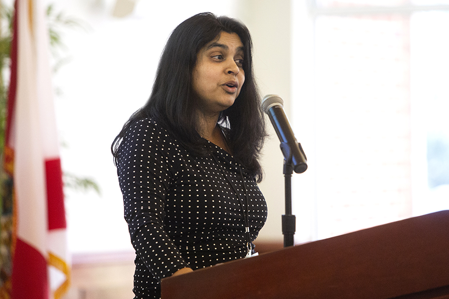 Bindu Nair from the Department of Defense served as keynote speaker at Florida State's Collaborative Collision event, Feb. 5, 2019. (FSU Photography Services) 2019