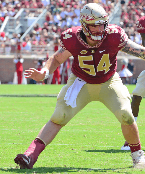 Former FSU center Alec Eberle digs in with the help of the TayCo brace.