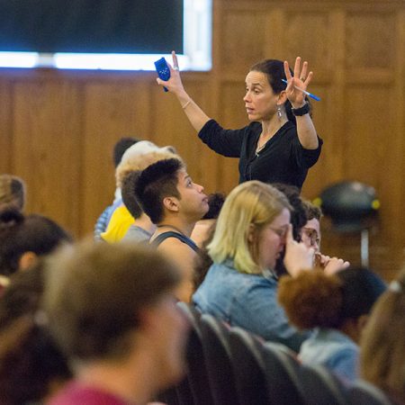 Marie Dennis, a teaching faculty member in the FSU Department of Biological Science, is using strategies shared by the Center for the Advancement of Teaching in her large lecture classroom.