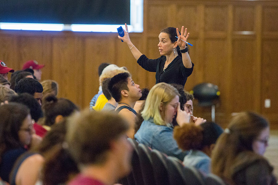 Marie Dennis, a teaching faculty member in the FSU Department of Biological Science, is using strategies shared by the Center for the Advancement of Teaching in her large lecture classroom.