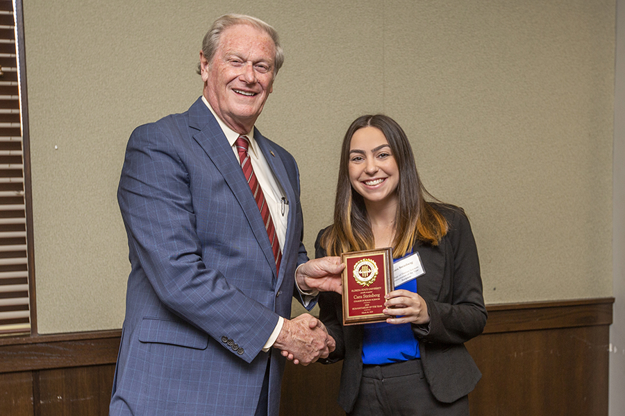 President John Thrasher and Cara Steinberg at the 2019 Humanitarian Luncheon, Tuesday, March 26. (FSU Photography Services)