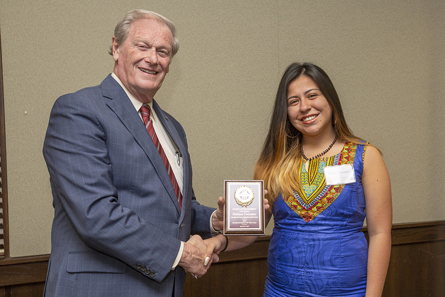 President John Thrasher and Melissa Carcamo at the 2019 Humanitarian Luncheon, Tuesday, March 26. (FSU Photography Services)
