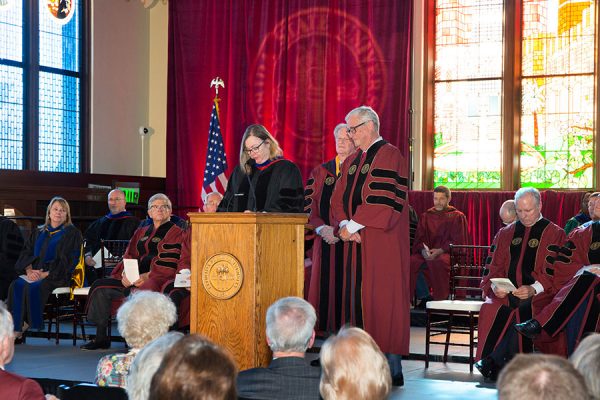 Provost Sally McRorie reads the citation during the presentation of the Honorary Degree. (FSU Photo/Bill Lax)