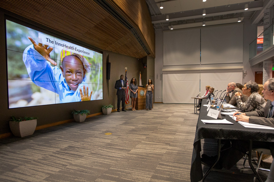 Owners of InnoHealth Diagnostics presented their product to a panel of judges at the Jim Moran Building March 1. (FSU Photography Services)