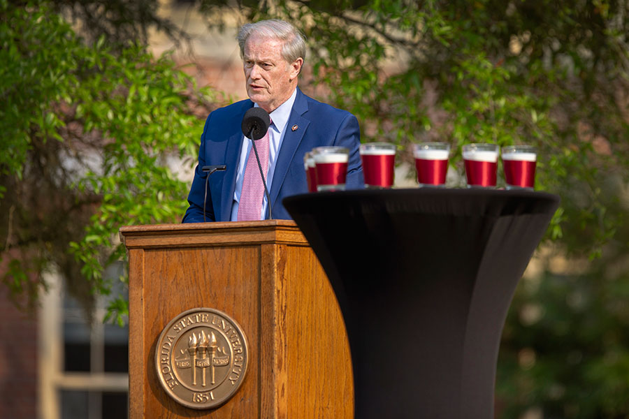 President John Thrasher provides remarks. (FSU Photo/Bruce Palmer)