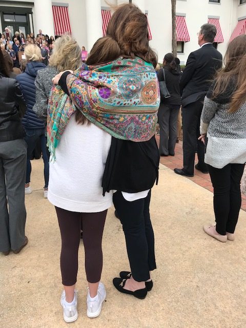 Friends and classmates gather at the Maura's Voice announcement Monday, March 4, 2019.