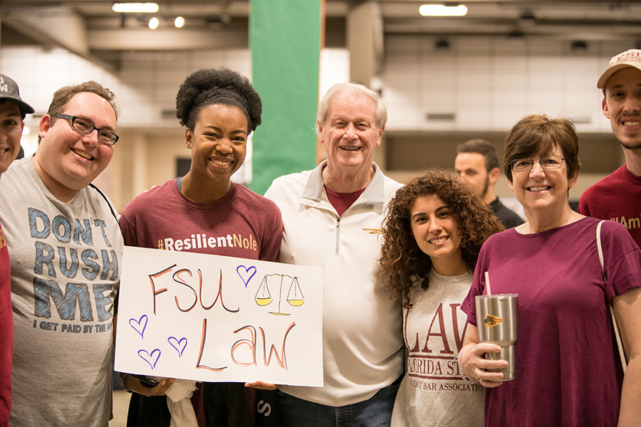 FSU College of Law students with President thrasher at The Big Event kickoff ceremony. (Charlene Trickey-Thompson)