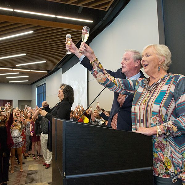 FSU President John Thrasher and First Lady Jean Thrasher raise their glasses in a toast to the graduating Class of 2019. (FSU Photography Services)