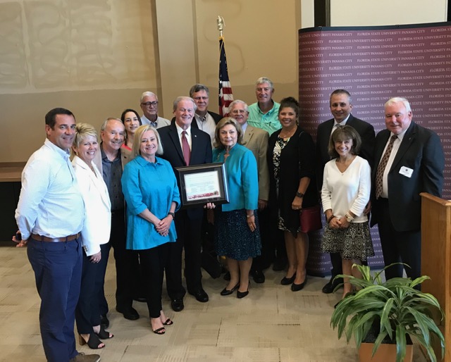 Donors and alumni established the John E. Thrasher Endowed Scholarship at FSU Panama City during a campus event Wednesday, May 1, 2019.